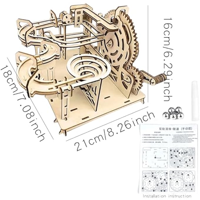 3D WOODEN PUZZLE TRACK FOR MARBLES CONSTRUCTION KIT MECHANICAL MODEL, WOODEN MODEL KIT FOR 3D PUZZLES, 3D PUZZLE TRACK WOODEN MARBLES, WOODEN CONSTRUCTION MODEL SET FOR ADULTS AND CHILDREN - Image 3